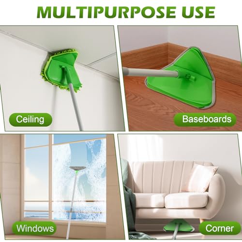 RONSUNG Wall Cleaner Mop, 82-Inch Handle, Baseboard Cleaner Tool, 6 Pads - color: Green, size: 6 Pads