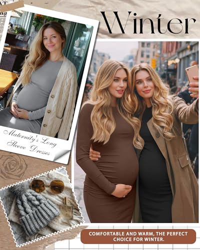 Riyiper 3 Pack Women's Long Sleeve Maternity Dresse - color: Black, Light Gray, Coffee, size: Small