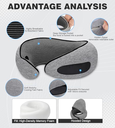 Hat-style travel neck pillow, upgraded version of airplane neck pillow - color: Light Grey