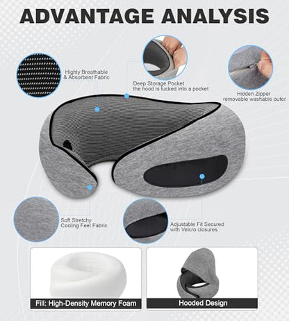 Hat-style travel neck pillow, upgraded version of airplane neck pillow - color: Light Grey