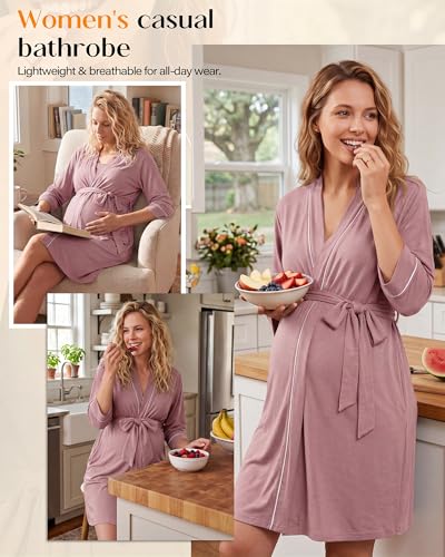 Cutecrop 2 Pack Maternity Nursing Robe Delivery Gown - color: Black, Pink, size: Large