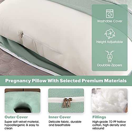 Elover U Shaped Pregnancy Pillow,Full Body Maternity Support - color: Velvet-green