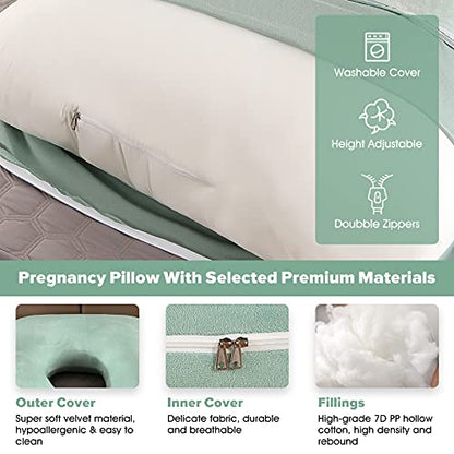 Elover U Shaped Pregnancy Pillow,Full Body Maternity Support - color: Velvet-green