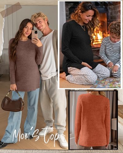 3 Pack Maternity Shirts Pregnancy Sweaters Tunic Tops - color: Pumpkin, Camel, Black, size: X-Large