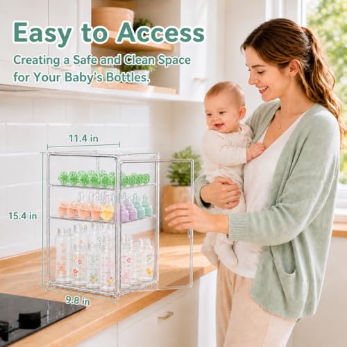 Baby Bottle Storage Organizer for Countertop Clear Bottle Organizer - size: X-Large: 15.3" x 9.8" x 11.4"
