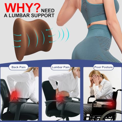 BYMECOST Lumbar Support Pillow for Car, Memory Foam Car Back Cushion - color: Brown Brushed Fleece