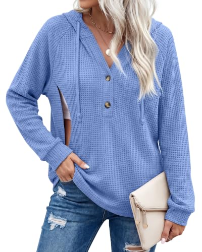 Neer Women's Nursing Hoodies Breastfeeding Shirts - color: Light Blue, size: Small
