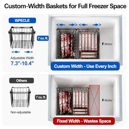 iSPECLE Deep Freezer Organizer Bins - Adjustable Width & Extra Depth, 6 Pcs - style: 6 Pcs-14.8"-Black