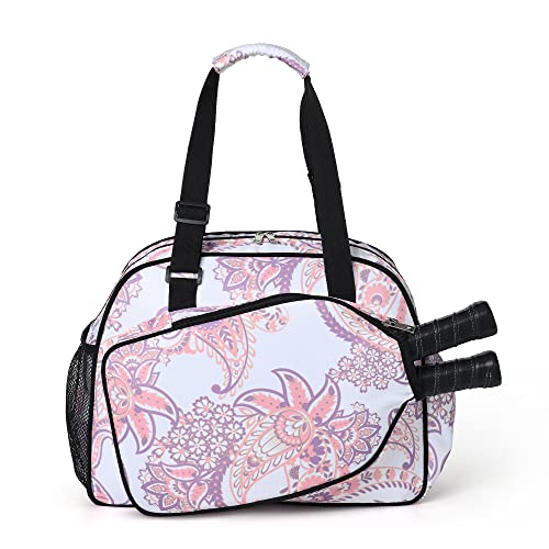 Boulder Bee Pickleball Tote Bag for Women with Paddle Holder - color: Pink cashew flower