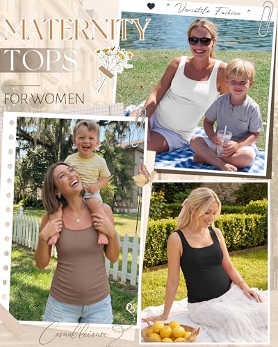 3 Pack Maternity Tank Tops Pregnancy Shirts - color: Coffee, White, Black, size: XX-Large