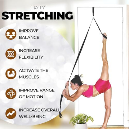 Pilates Stretching Strap with Door Anchor for Flexibility Training - color: Black