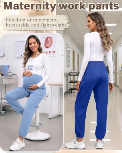 Locoowai 3 Pack Women's Maternity Jogger Scrub Pants with Pocket - color: Black, Sapphire Blue, Light Blue, size: Medium