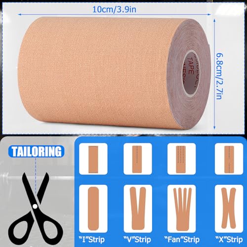 4 Rolls Kinesiology Tape, 4" x 5.5yd Extra Wide for Muscle Support - color: Beige - 4rolls