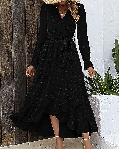 BTFBM Long Sleeve Maxi Dresses for Women Summer - color: Black, size: X-Large
