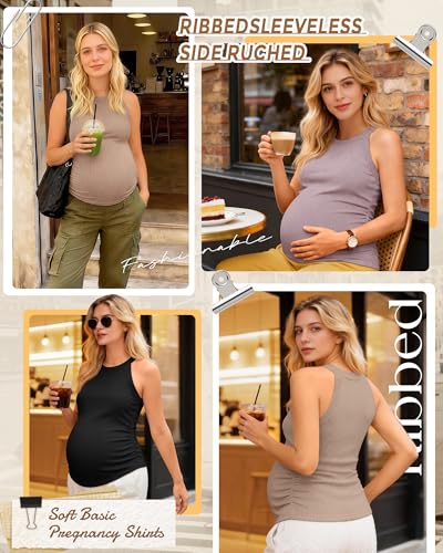 3 Pack Women's Maternity Tank Tops - color: Black, Khaki, Gray Purple, size: Small
