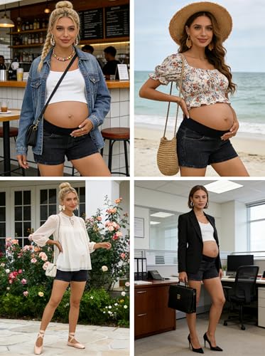 BLENCOT Maternity Jean Shorts Denim Pregnancy Classic Pockets Pregnancy - color: Black, size: X-Large