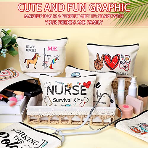 Pinkunn 9 Pcs Nurse Makeup Bags Gifts for Nurses Cosmetic Bag Zipper