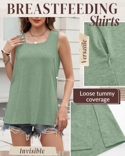3 Pack Women's Nursing Tank Shirts - color: Haze Blue, Pink, Light Green, size: Small
