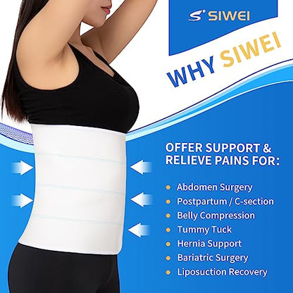 S Abdominal Binder Post Surgery for Men and Women, 12" High Postpartum Tummy Tuck Belt Provides Bariatric Stomach Compression, High Elasticity, Breathable - (60" - 75") 4 PANEL White - size: 60"-75" (XL), style: 4 Panel White