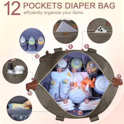 Pritent Diaper Bag Tote Waterproof Maternity Baby Bags with Pacifier Case - color: Khaki, size: Large