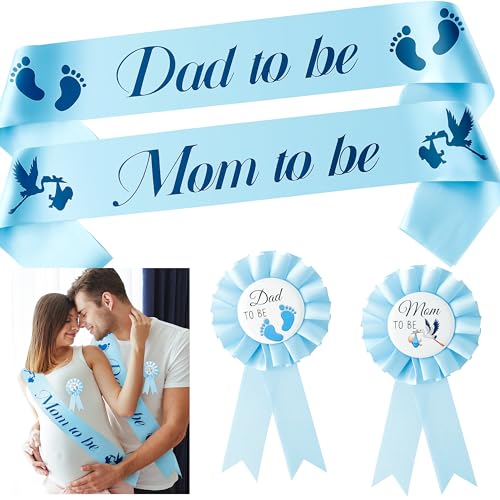 4Pcs Stork Maternity Sash Set for Mom to Be & Dad to Be Baby Shower