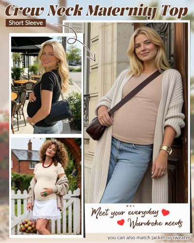 Huukeay 4 Pack Women's Short Sleeve Maternity Tops - color: Cream, Khaki, Coffee, Black, size: X-Large