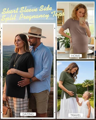 Ficerd 3 Pack Women's Maternity T Shirts - color: Black, Coffee, Army Green, size: Large