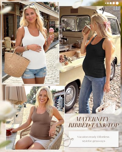 Ficerd 3 Pack Women's Maternity Ribbed Tank Tops - color: Coffee, White, Black, size: X-Large