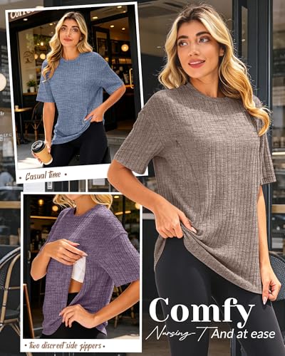 Huukeay 4 Pack Women's Nursing Shirts - color: Purple, Blue, Light Coffee, Black, size: X-Large