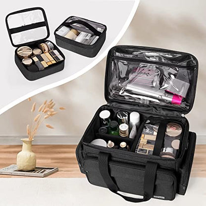 BAFASO Makeup Bag with 2 Removable Pouches and Detachable Dividers, Black - color: Black