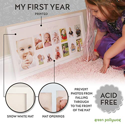 Green Pollywog Baby's First Year Collage Picture Frame, White - color: Baby First Year