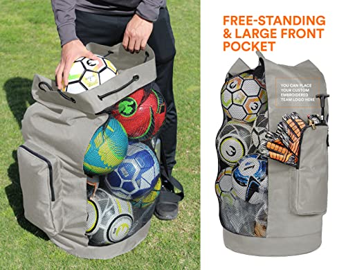 Fitdom XL Mesh Ball Bag for Soccer & Sports, Adjustable Shoulder Strap - color: Grey / Black