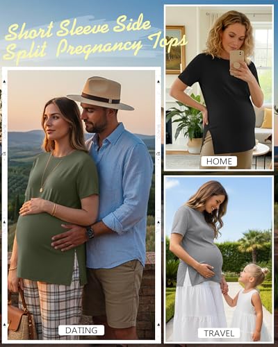 Ficerd 3 Pack Women's Maternity T Shirts - color: Black, Light Gray, Army Green, size: Small