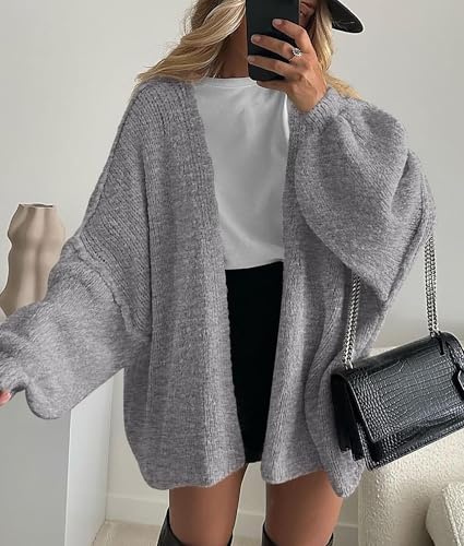 PRETTYGARDEN Womens Open Front Oversized Cardigan Sweaters - color: Grey, size: Small