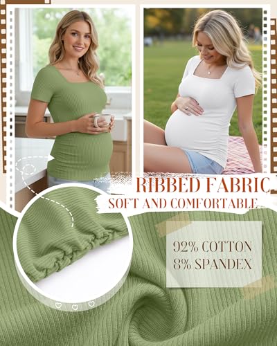 Huukeay 4 Pack Women's Short Sleeve Maternity Shirts - color: Black, Heather Gray, White, Grass Green, size: XX-Large