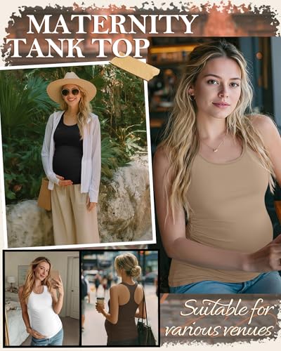 4 Pack Women's Maternity Tank Tops - color: Black, White, Coffee, Khaki, size: X-Large