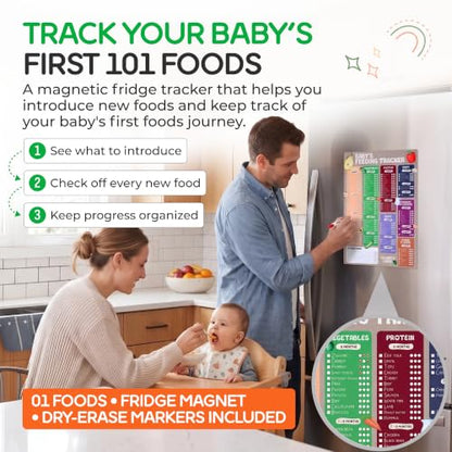 Baby First Foods Tracker - 101 Foods Before 1 Fridge Magnet with 2 Markers