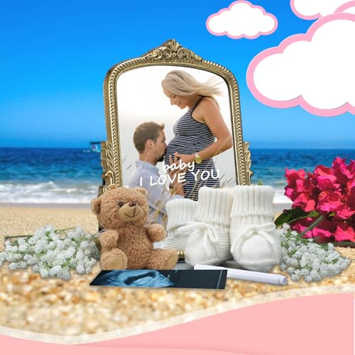 Pregnancy Announcement Mirror Set Newborn Shoes Flower Bear Pen