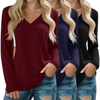 Huukeay 3 Pack Maternity Nursing Tops Breastfeeding Shirts - color: Black, Navy Blue, Wine Red, size: X-Large