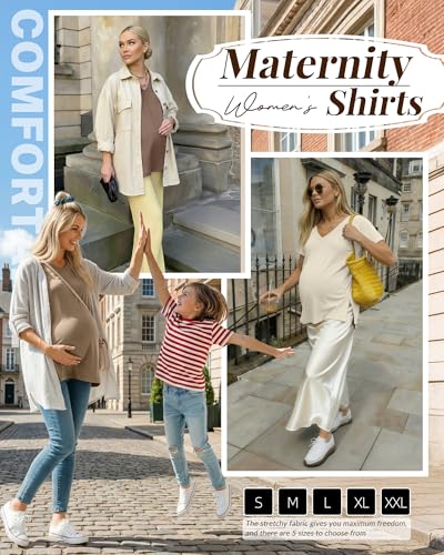 Ficerd 3 Pack Women's Maternity Shirts - color: Coffee, Khaki, Cream, size: Medium