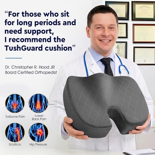 TushGuard Seat Cushion, Memory Foam Office Chair Cushion - Grey, Large - color: Grey, size: Large