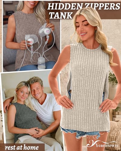 3 Pack Women's Nursing Tank Tops - color: Apricot, Coffee, Army Green, size: Medium