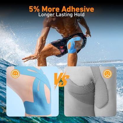 KTQUICK Precut Kinesiology Tape for Knees,24 PCS,20% Stronger Adhesive,Blue
