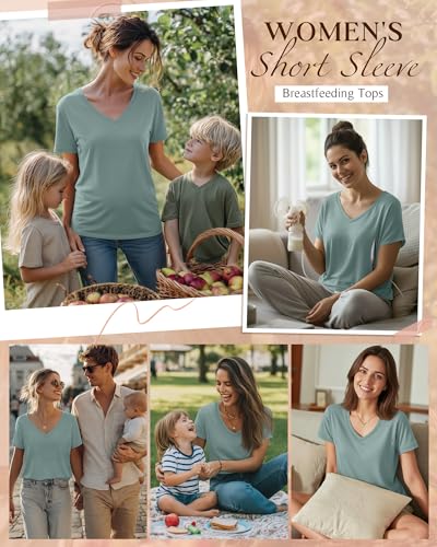 Women's Nursing Breastfeeding Shirts - color: Gray Green, size: XX-Large