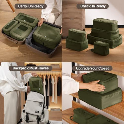 EPICKA TripCozy Compression Packing Cubes, 6 Set, Olive Green - color: Olive Green, size: Set of 6