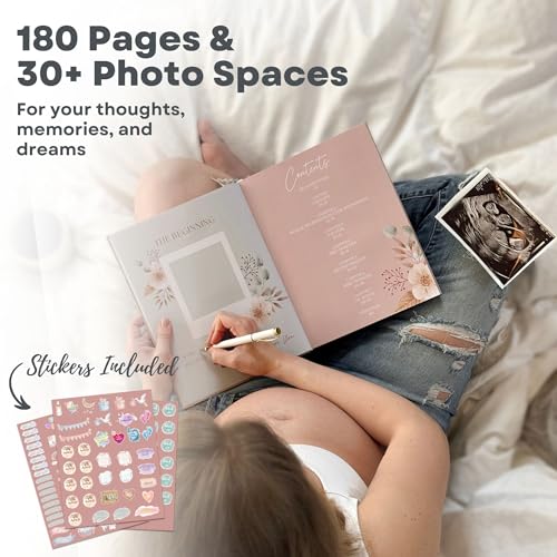 Pregnancy Journal Baby Book – 11” x 8.5” Hardcover Keepsake with Lay-Flat Binding, 3 Sticker Pages, Gift for Expecting Moms, First-Time Mom, Pregnancy Memory Book