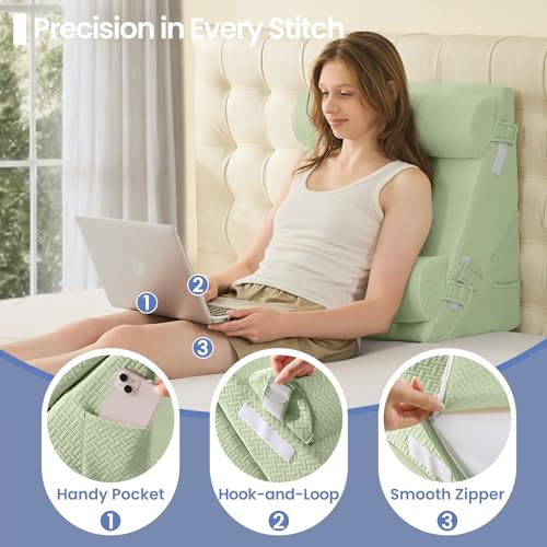Sasttie Adjustable Wedge Pillow Set for After Surgery, Sage - color: Sage, size: Adjustable 9&12 Inch + 2 Head Pillows