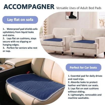 Accompagner Incontinence Bed Pads Washable Waterproof Underpads 24"x24" 4pc - color: Navy, size: 24"x24" (4 Pack)