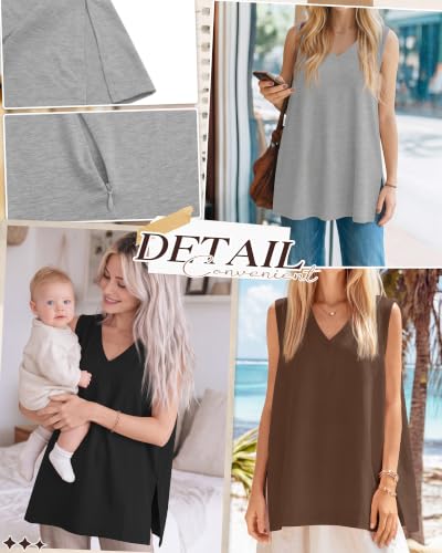 4 Pcs Womens Maternity Nursing Tank Tops - color: Brown, White, Light Gray, Black, size: X-Large