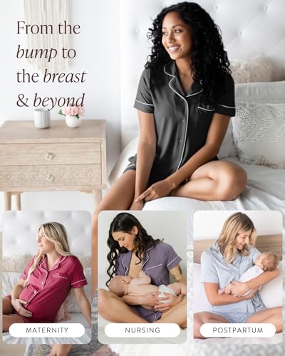 Kindred Bravely Clea Short Sleeve Pajama Set, Maternity & Nursing Sleepwear - color: Black, size: Medium